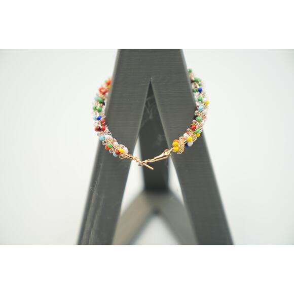 Handmade Colorful Seed Bead Hoop Earrings Boho Style 2 1/2" Diameter Lightweight - Picture 5 of 6